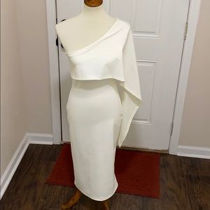 White cold shoulder midi dress